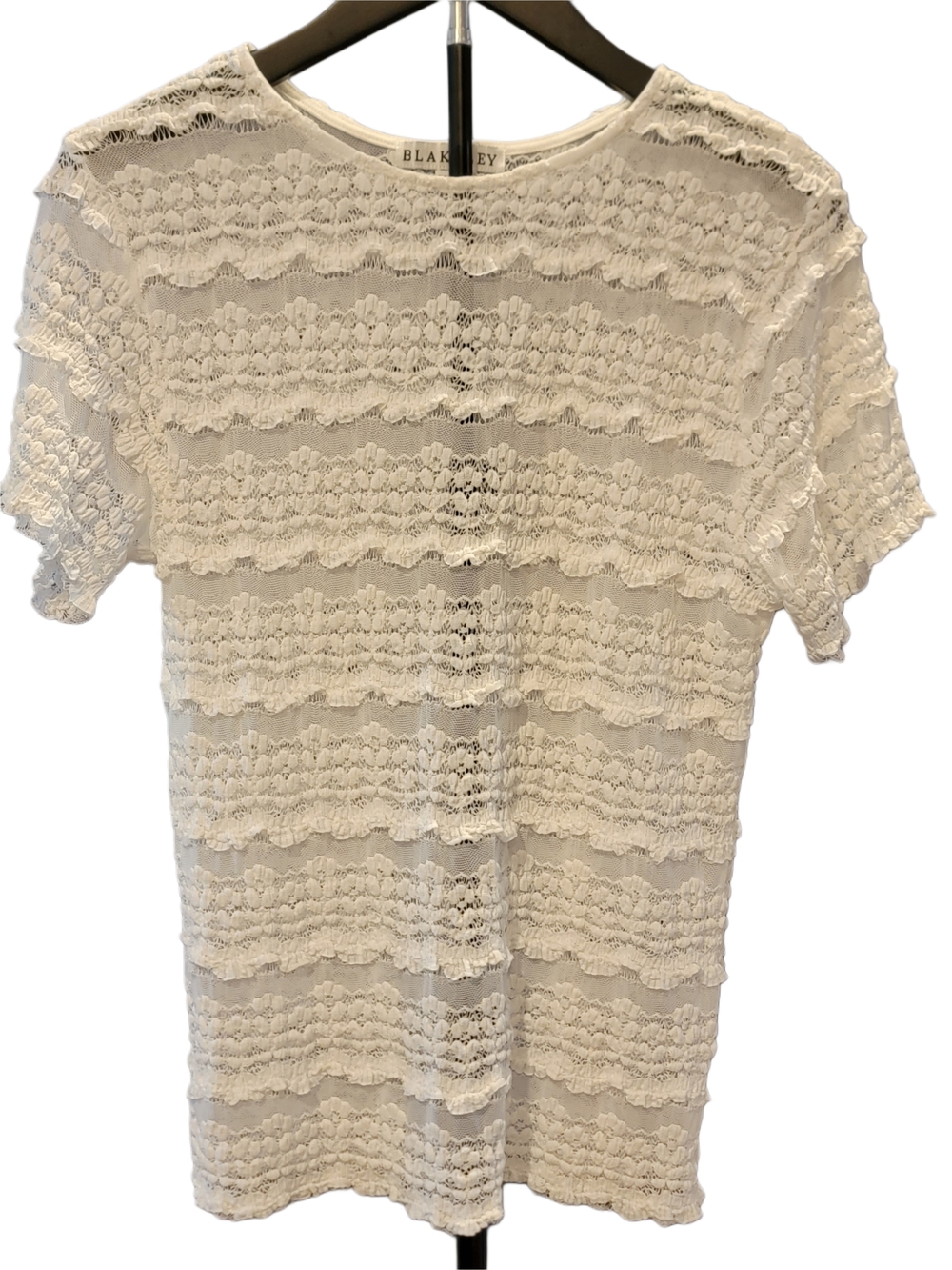 Blakely -  Lace Overlay Short Sleeve Top - Cream - Size Large / Extra Large (XL)